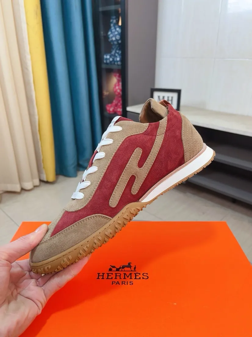 Men's shoes 💰480🌸🌸[HERMES] Hermès sneakers, the upper is made of calfskin and suede, imported materials, full of texture, the lightweight sole is decorated with contrasting patterns, creating a versatile fashion style. Size: 38-44, 45 customized